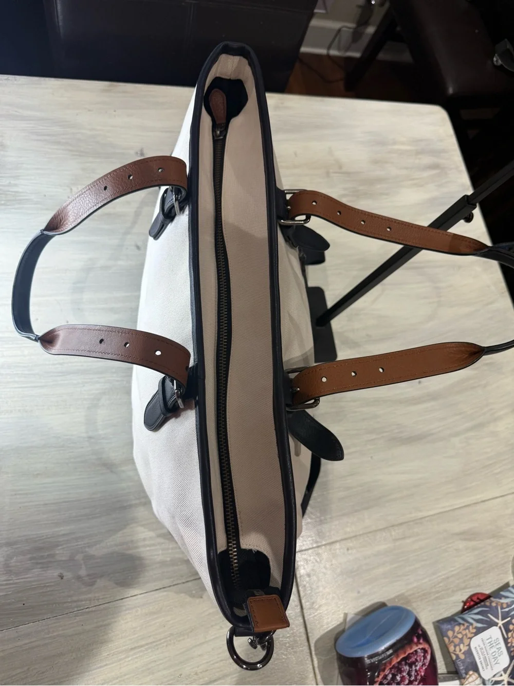Coach Mercer Canvas Duffel/Tote in Chalk and Navy with Brown Accents- NWOT